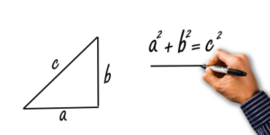 피타고라스의 정리를 보여주는 사진으로, 영어 문법 학습을 수학 공식처럼 해서는 안된다는 점을 보여주고 있는 이미지
